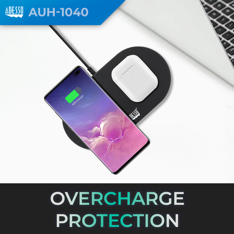 Adesso - 15W Wireless Dual QI Charger Pad