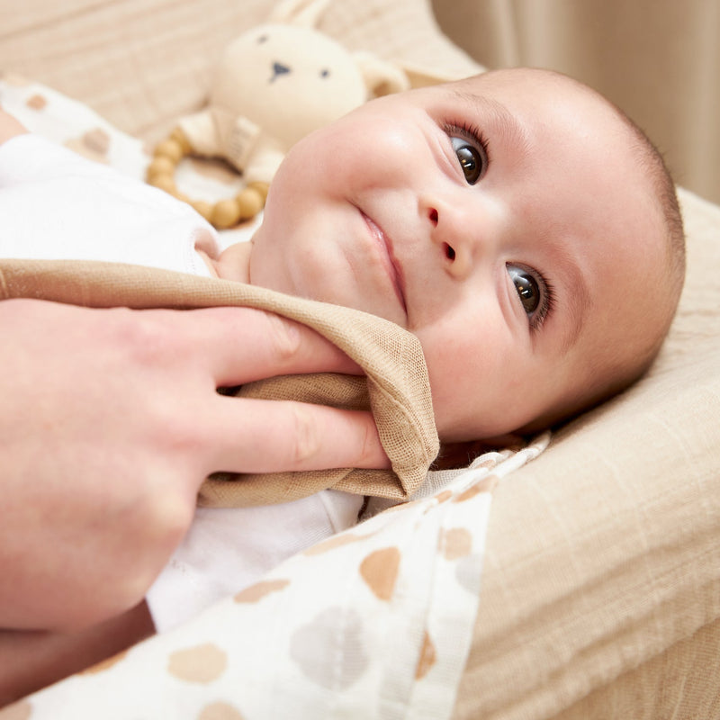 Meyco Baby Muslin Facecloths – Offwhite/Light Grey/Sand – additional product detail or lifestyle view