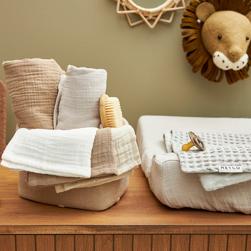 Meyco Baby Muslin Facecloths – Sand/Greige/Taupe – additional product detail or lifestyle view