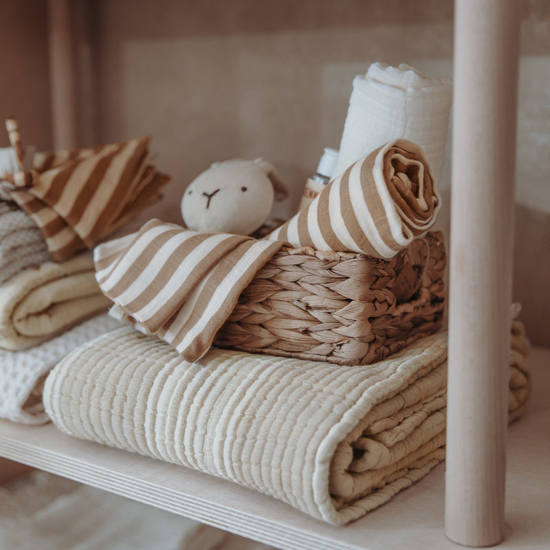 Meyco Baby Muslin Squares – Fat Stripe Taupe – additional product detail or lifestyle view