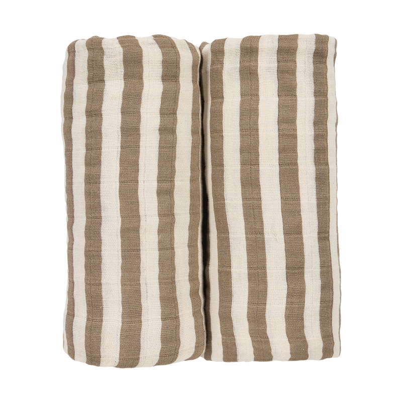 Meyco Baby Muslin Swaddle Blankets – Fat Stripe Taupe – additional product detail or lifestyle view