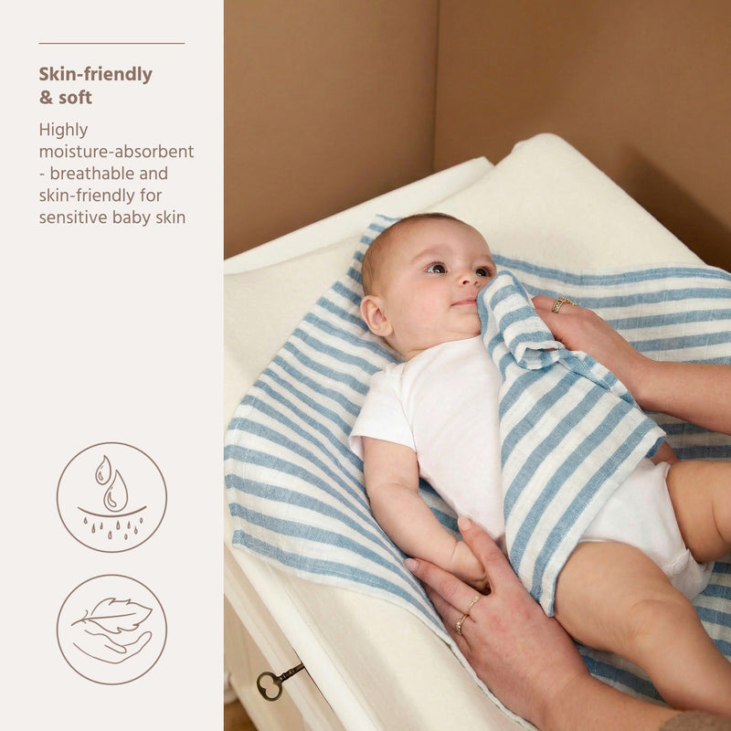 Meyco Baby Muslin Squares – Fat Stripe Jeans Blue – additional product detail or lifestyle view