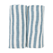 Meyco Baby Muslin Swaddle Blankets – Fat Stripe Jeans Blue – additional product detail or lifestyle view