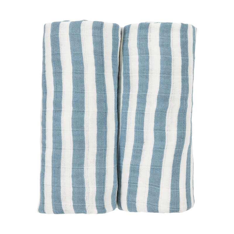 Meyco Baby Muslin Swaddle Blankets – Fat Stripe Jeans Blue – additional product detail or lifestyle view