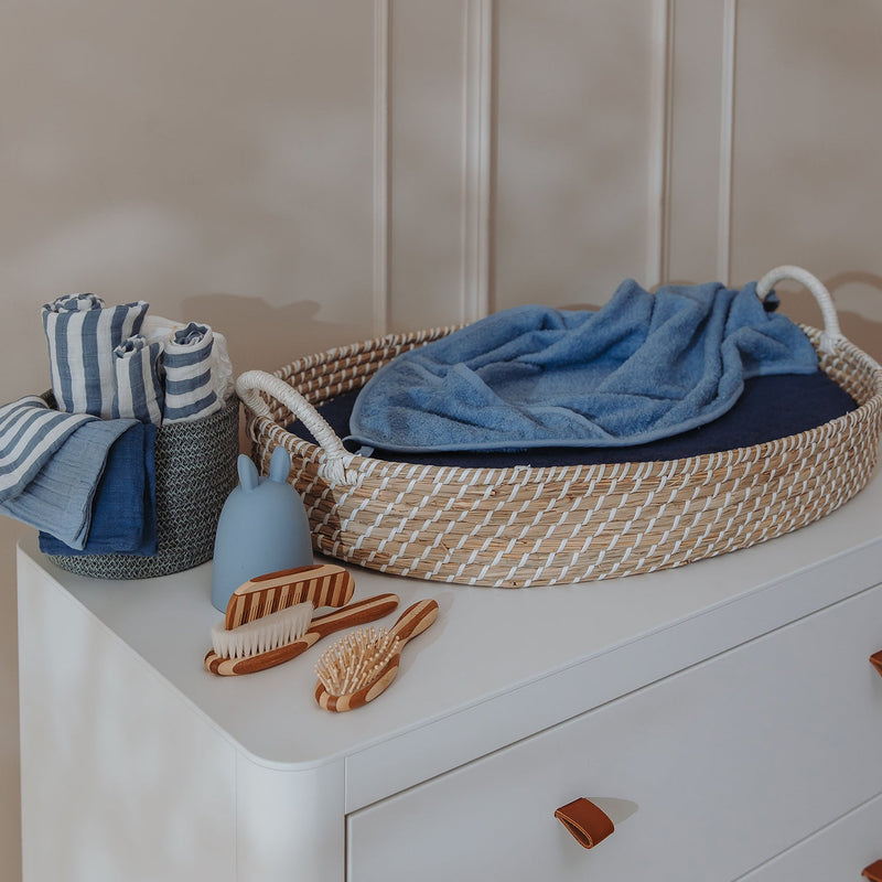 Meyco Baby Muslin Swaddle Blankets – Fat Stripe Jeans Blue – additional product detail or lifestyle view