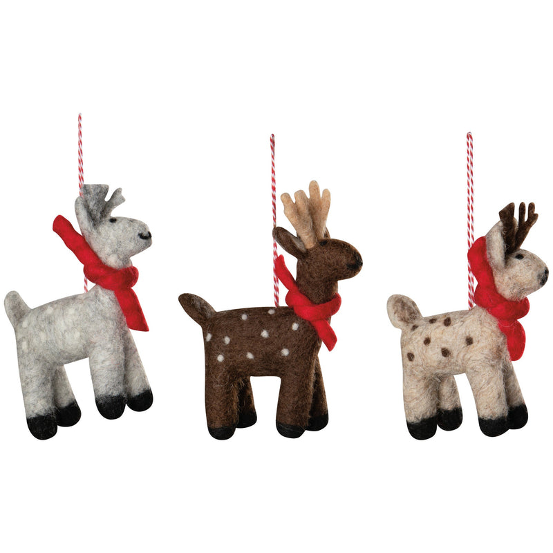 Artic Deer Felt Christmas Tree Ornament — possible assortment styles; one random ornament included