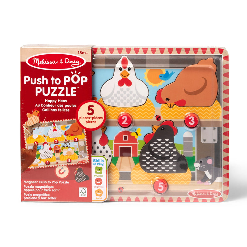 Melissa & Doug - Happy Hens Push-to-Pop Wooden Puzzle - 5 Pieces - Happy Hens puzzle packaging