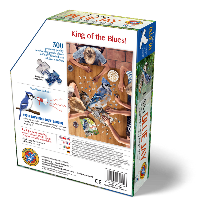Madd Capp Puzzles – I Am Blue Jay Jigsaw Puzzle | 300 Pieces – back of packaging