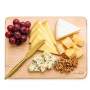 Natural Living - Appetizer Knives - Brushed Gold (24-Pack) — gold appetizer knife in a cheese-board setting.