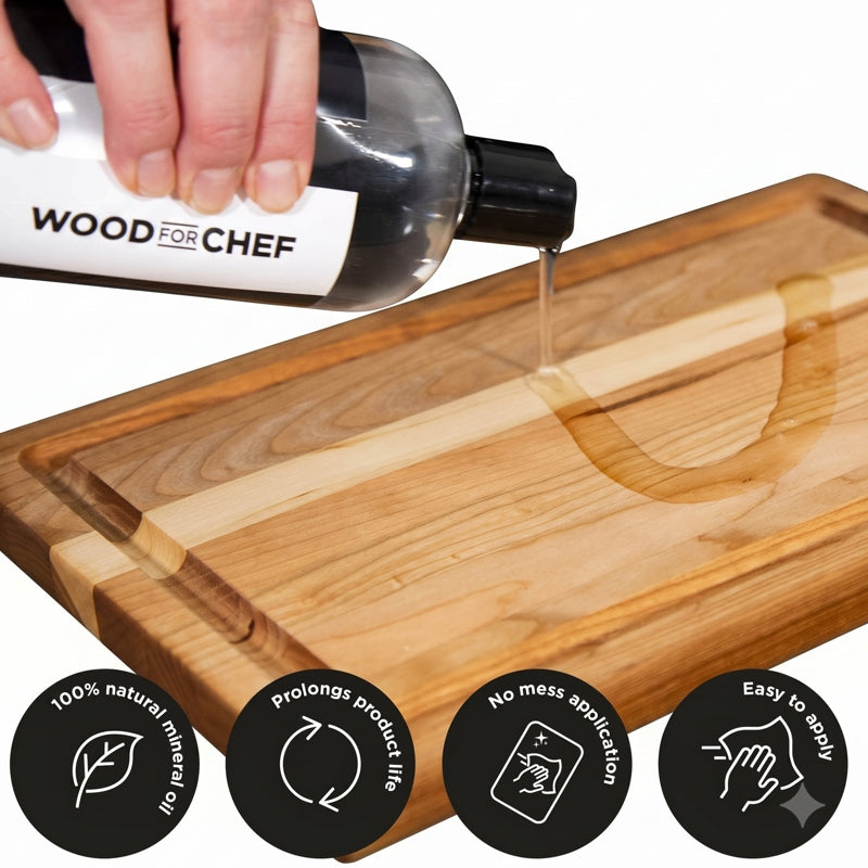 Natural Living - Cutting Board Mineral Oil — mineral oil application and wood-care illustration.