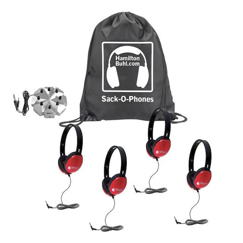 HamiltonBuhl Sack-O-Phones 4-pack of red Primo headphones with jackbox – view 2