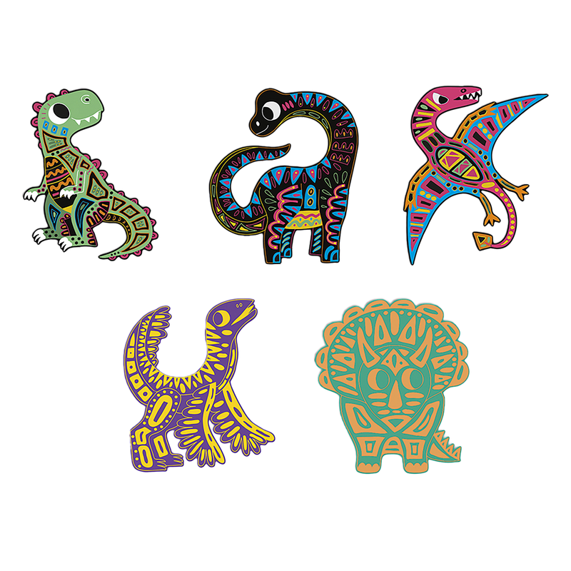 SCRATCH ART DINOSAUR CUT OUTS - 5 CARDS