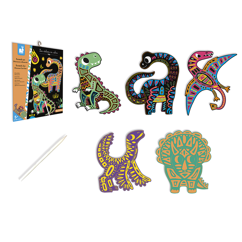 SCRATCH ART DINOSAUR CUT OUTS - 5 CARDS