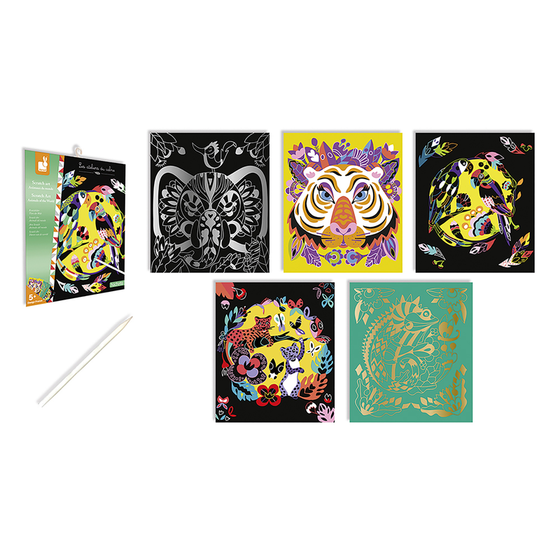 SCRATCH ART ANIMALS OF THE WORLD - 5 CARDS