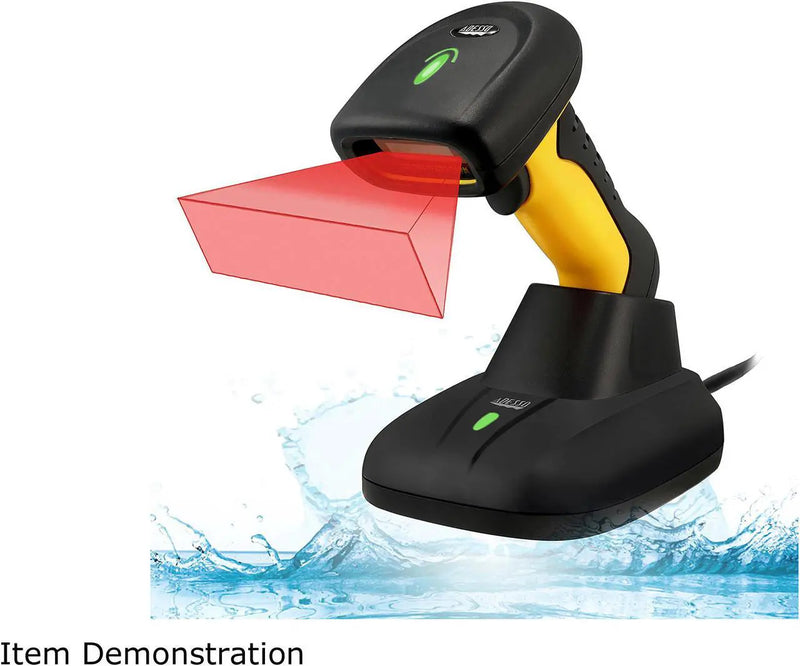 Adesso - Barcode Scanner IP67 Waterproof Antimicrobial 2D QR 1D Barcodes with Charging Cradle Drop Protection - Black & Yellow
