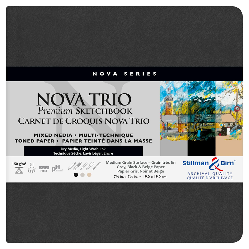 Softcover notebooks NovaTrio: Square 150G assortment (black/beige/grey) 46 Sheets (7.5 x 7.5 in)