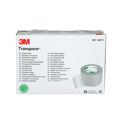 3M Transpore surgical tape, 1 inch by 10 yards, box of 12 rolls