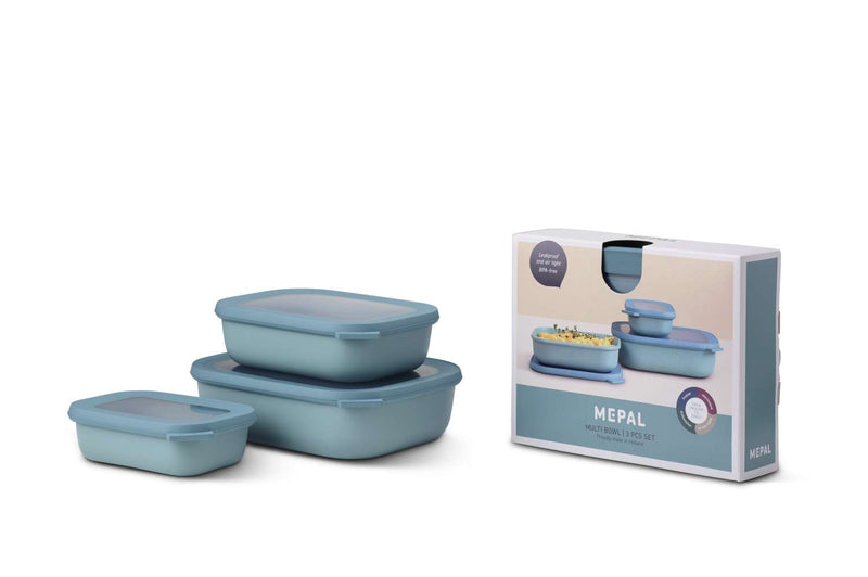 Mepal Cirqula Shallow Rectangular Bowl Set, 3 Pieces - Nordic Green - product view
