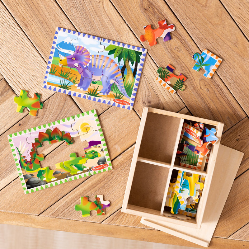 Melissa & Doug - 12-Piece Wooden Puzzles - Dinosaurs (Set of 4) - in use during play
