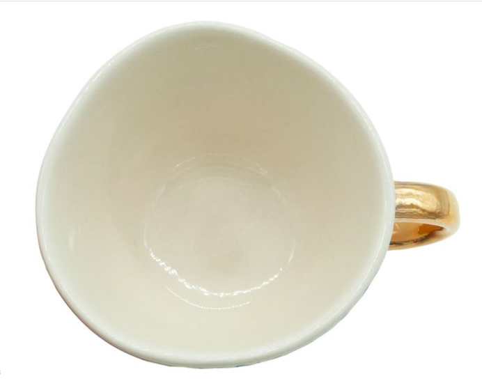 KITCHEN BASICS - Mug Blue Stripe w/Gold handle 350ml/12oz Stoneware