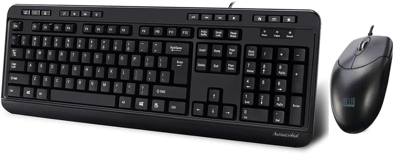 Adesso - Keyboard & Mouse Combo Wired Antimicrobial Multimedia 1200dpi PC/MAC - Black