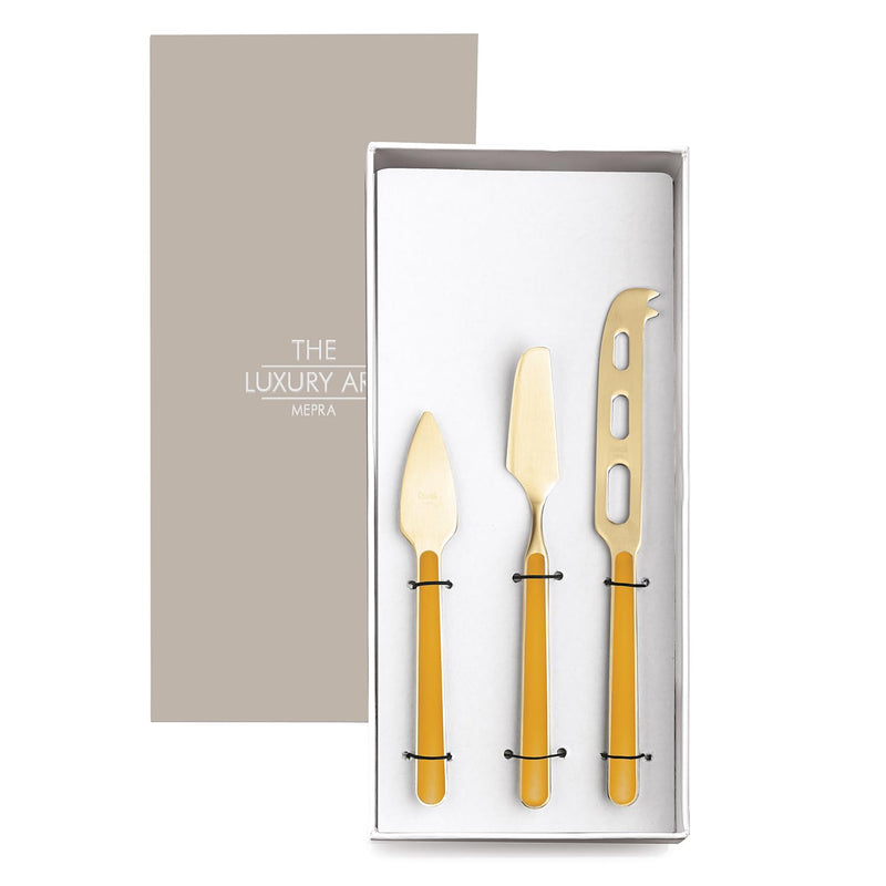 Mepra – Fantasia Mustard Ice Gold – 3-Piece Cheese Knife Set