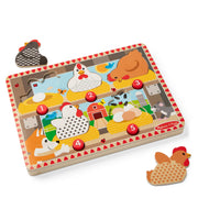 Melissa & Doug - Happy Hens Push-to-Pop Wooden Puzzle - 5 Pieces - wooden hen puzzle and removable pieces