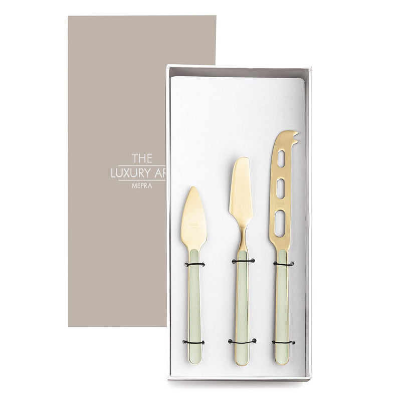 Mepra – Fantasia Sage Ice Gold – 3-Piece Cheese Knife Set