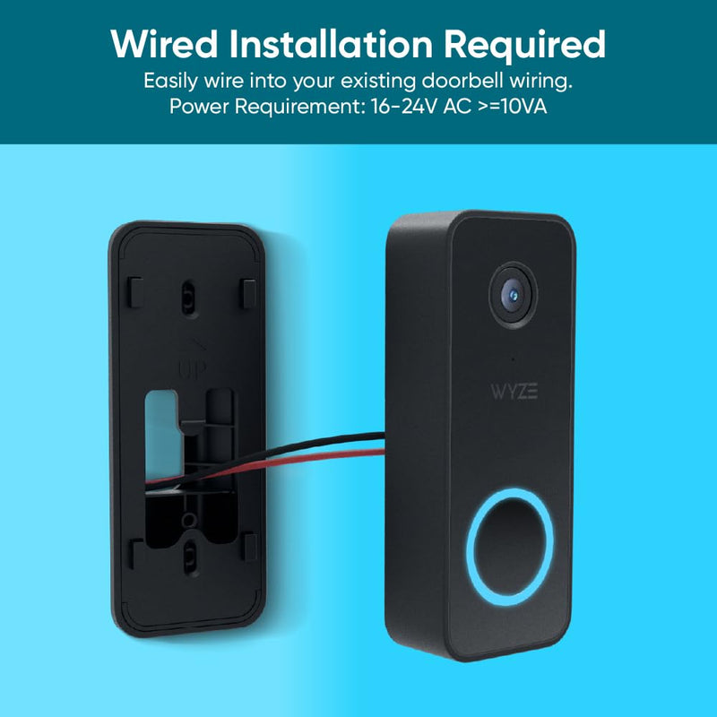 Wyze Wired Doorbell Camera v2 WVDWDV2, Black