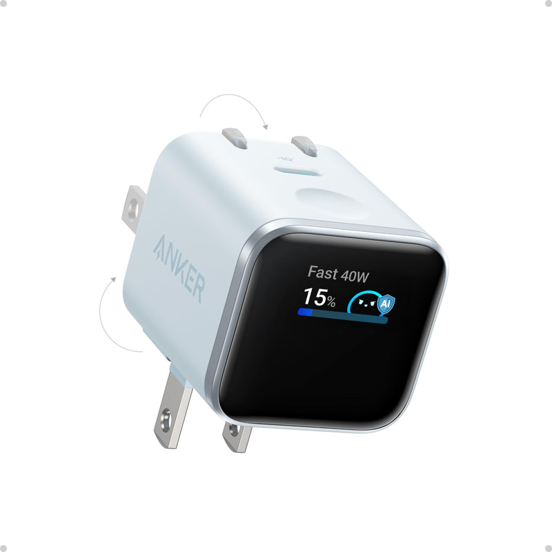 Anker - Nano (A121D) - 45W USB-C Wall Charger with Smart Display - Blue