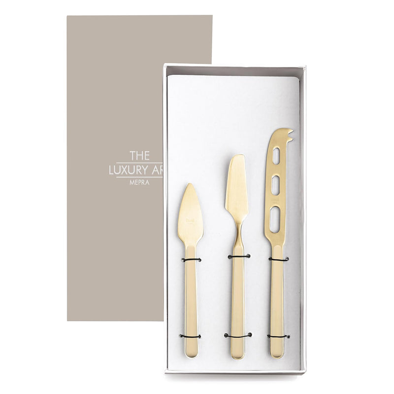 Mepra – Fantasia Sesame Ice Gold – 3-Piece Cheese Knife Set