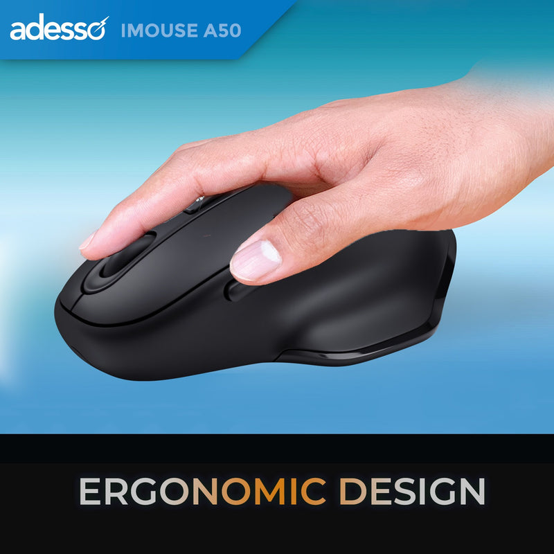 Adesso - Mouse Wireless A50 Ergomonic Bluetooth/2.4Ghz RF with programable AI Hotkey