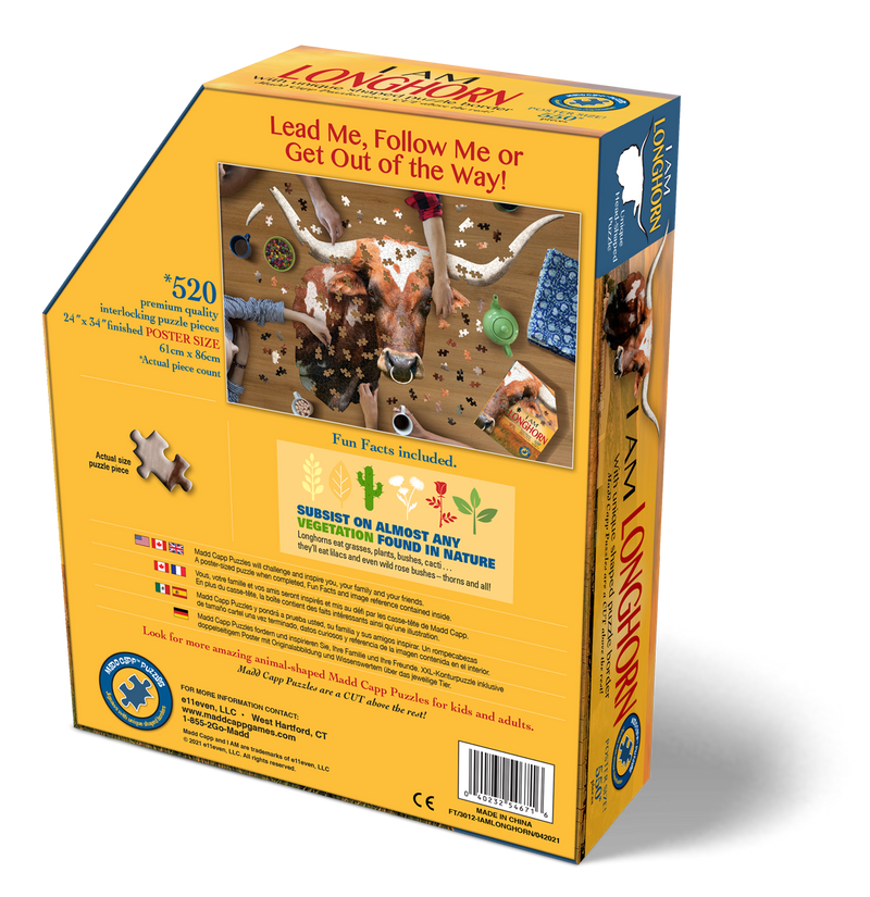 Madd Capp Puzzles – I Am Longhorn Jigsaw Puzzle | 520 Pieces – back of packaging