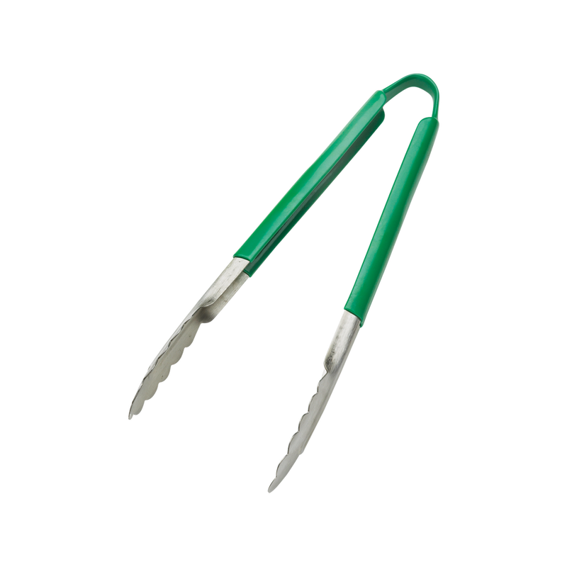 Browne - Tongs, One-Piece, Coloured Handle, SS PVC Coating | 12 in / 30.5 cm - Green