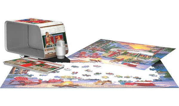 Eurographics - 550 Piece Shaped Tin Puzzle - Christmas Camping Trailer Tin