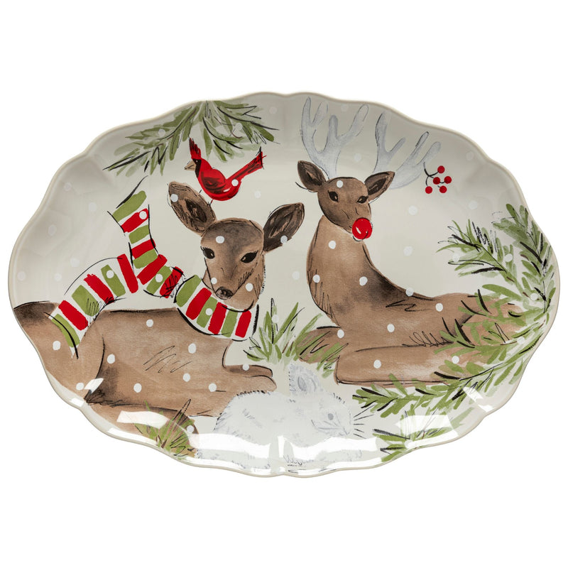 Deer Friends - White Large Oval Platter 50
