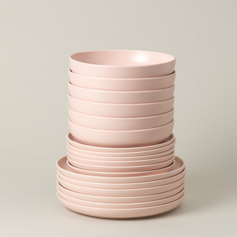 Pacifica - Marshmallow Pink 18-piece Dinnerware Set with Soup/pasta Plate