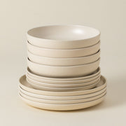 Pacifica - Vanilla Beige 12-piece Dinnerware Set with Soup/pasta Bowl