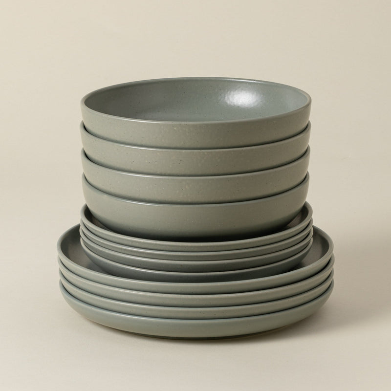Pacifica - Artichoke Green 12-piece Dinnerware Set with Soup/pasta Bowl