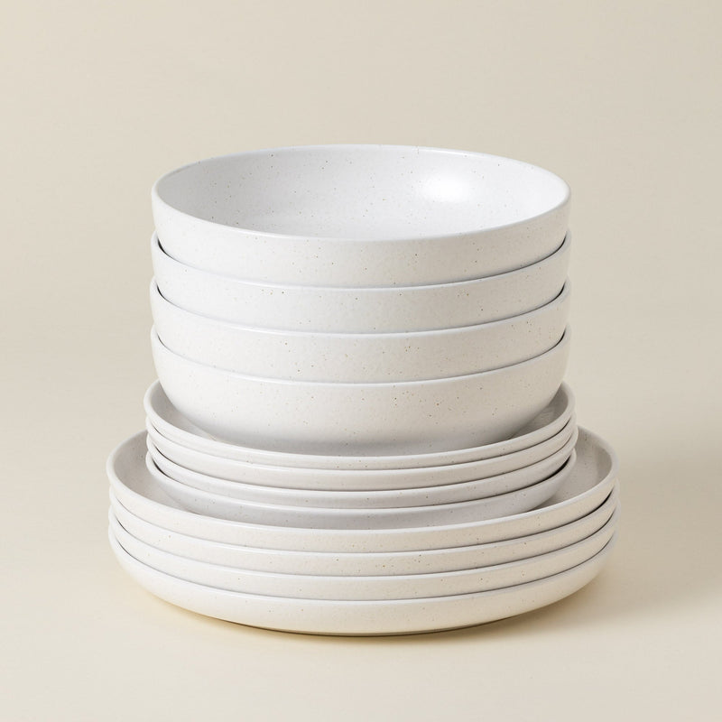 Pacifica - Salt White 12-piece Dinnerware Set with Soup/pasta Bowl