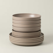Pacifica - Chestnut Brown 12-piece Dinnerware Set with Soup/pasta Bowl