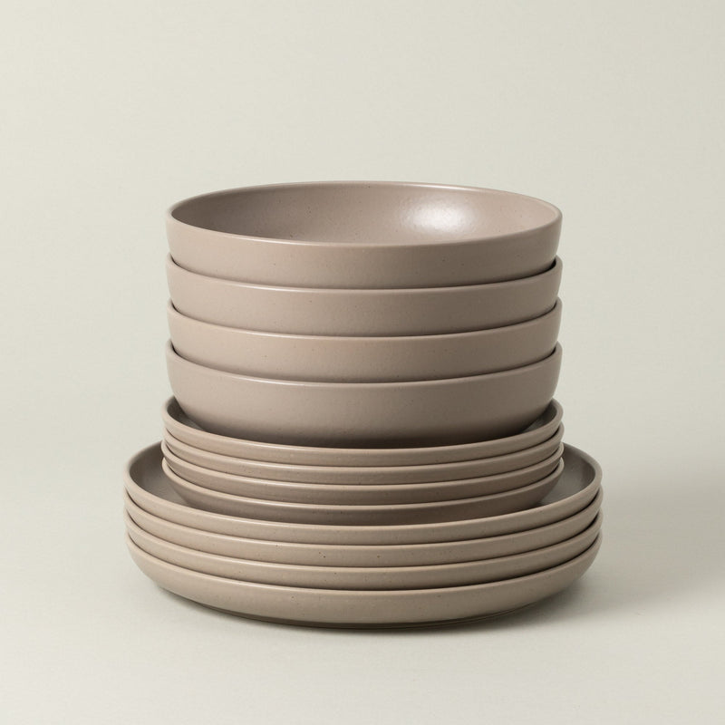 Pacifica - Chestnut Brown 12-piece Dinnerware Set with Soup/pasta Bowl