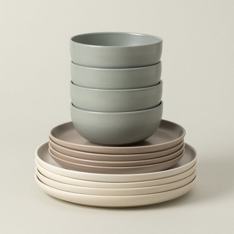 Pacifica - Vanilla/chestnut/artichoke 12-piece Dinnerware Set with Bowl - Vanilla, Artichoke & Vanilla