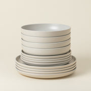 Pacifica - Oyster Grey 12-piece Dinnerware Set with Soup/pasta Bowl