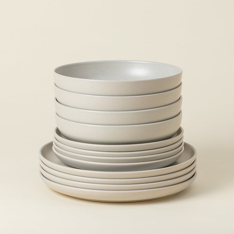 Pacifica - Oyster Grey 12-piece Dinnerware Set with Soup/pasta Bowl