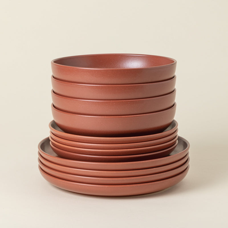 Pacifica - Cayenne Red 12-piece Dinnerware Set with Soup/pasta Bowl