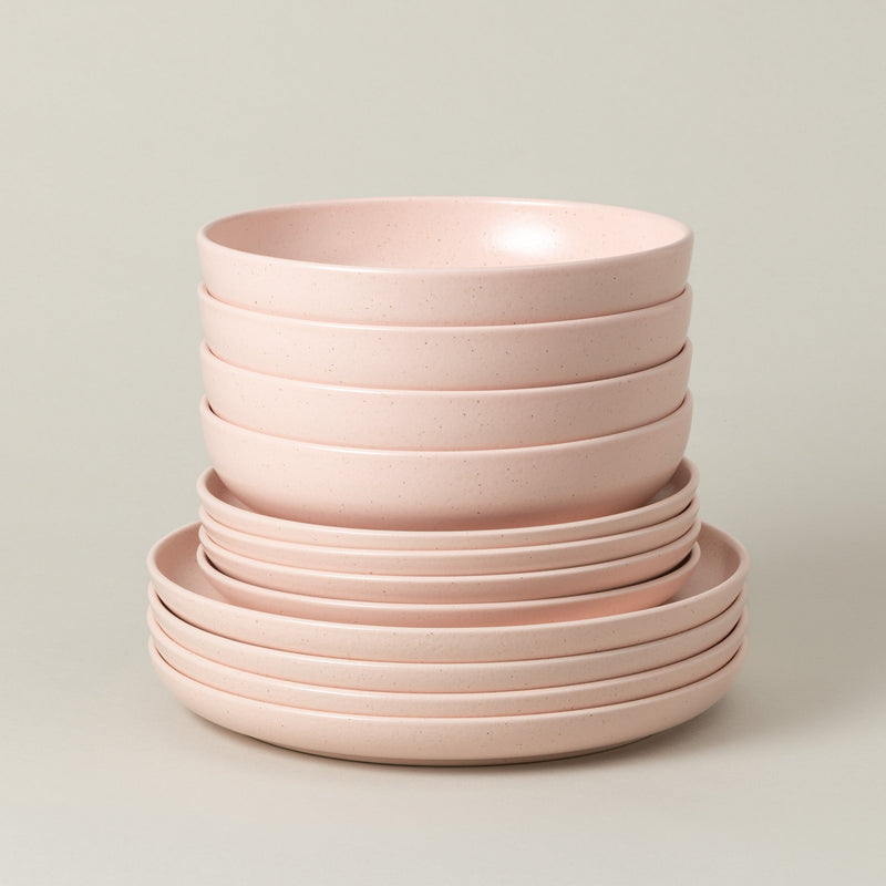 Pacifica - Marshmallow Pink 12-piece Dinnerware Set with Soup/pasta Bowl
