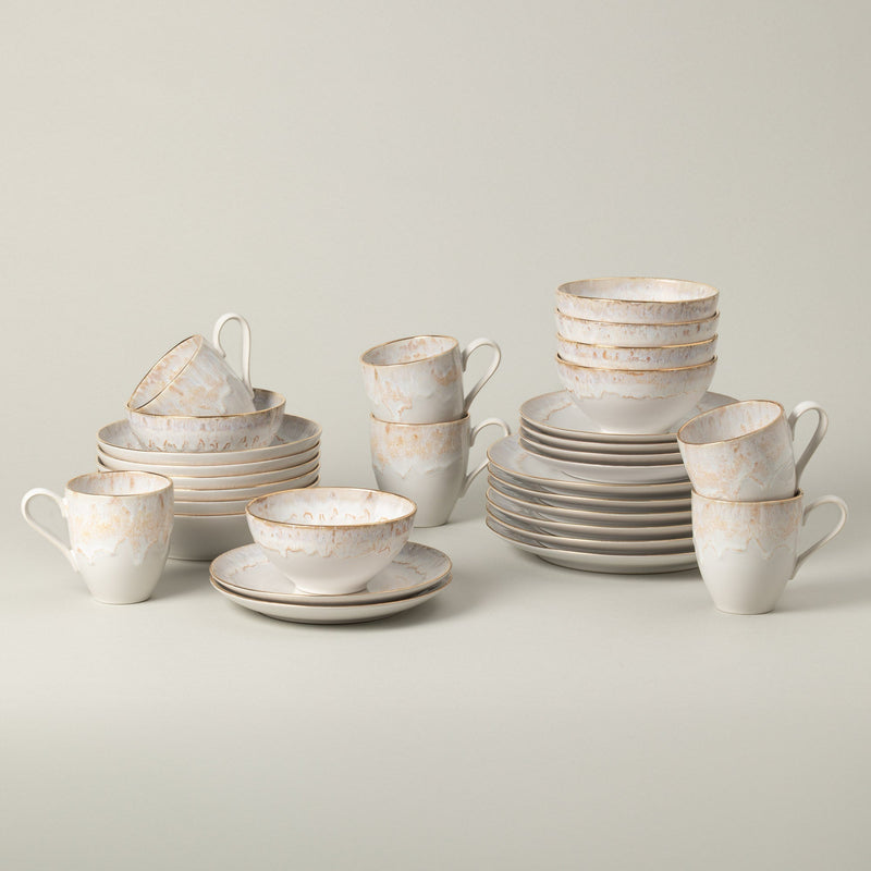 Taormina - White-gold 30-piece Dinnerware Set with Mug - White & Gold