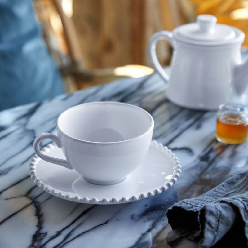 Costa Nova - Pearl White Tea Cup and Saucer