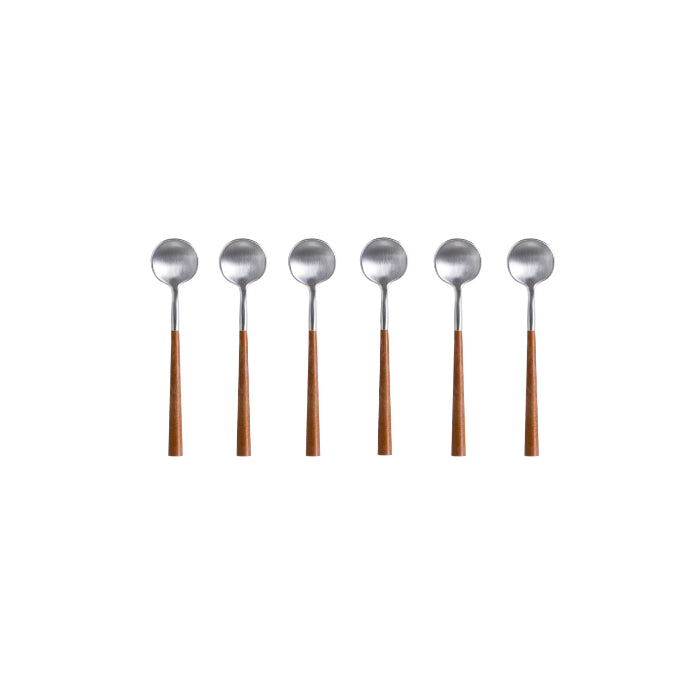 Mito - Brushed Silver - Wood Cable Flatware Coffee Spoon 6 Pieces Set